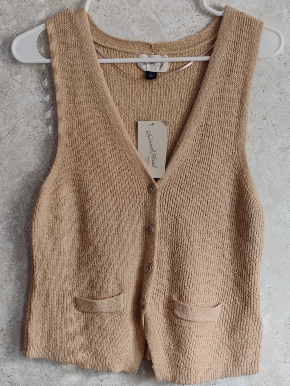 NWT Universal Thread Tan Knit Button-Front Vest, Beach, Vacation / Size medium